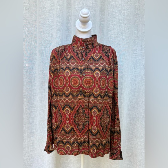 Carole Little Tops - Carole Little for Saint-Tropez West paisley button down blouse red brown